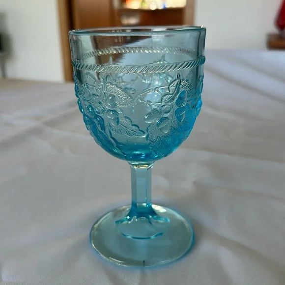 Vintage Wright Glass Acorn Blue Goblet - Picture 2 of 4